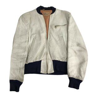 Knopf Womens White Leather Bomber Jacket